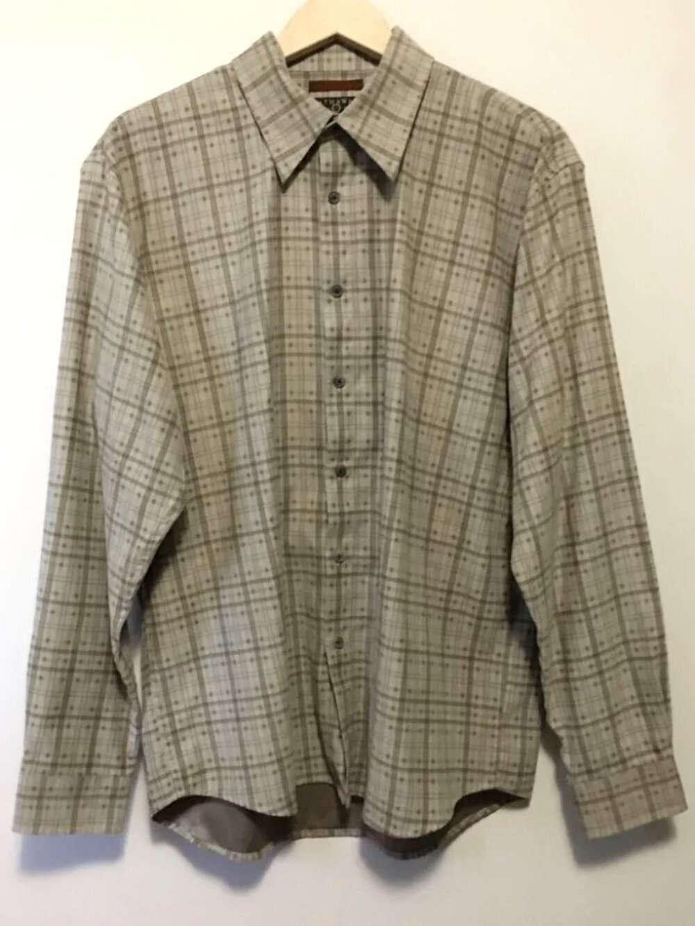 Hathaway Men’s Faux Suede Plaid Button-Down Shirt M Tan Olive Burgundy